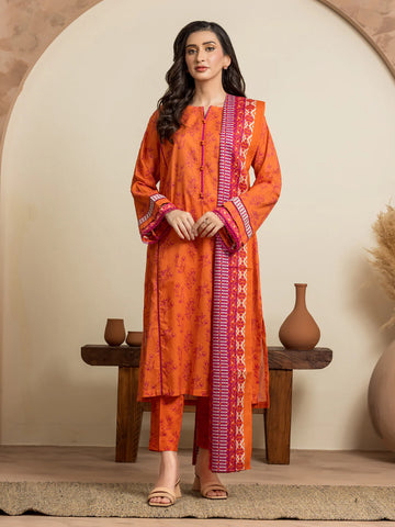 EDENROBE-29237-3P Unstitched Orange Printed Cambric 3 Piece