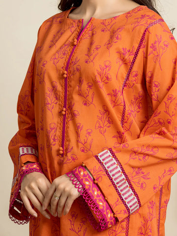EDENROBE-29237-3P Unstitched Orange Printed Cambric 3 Piece
