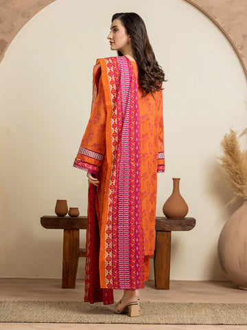 EDENROBE-29237-3P Unstitched Orange Printed Cambric 3 Piece