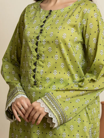 EDENROBE-29238-Unstitched Parrot Green Printed Cambric 3 Piece