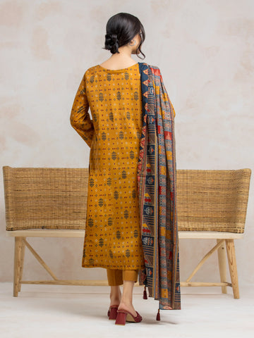 EDENROBE-28012Unstitched Dark Mustard Printed Khaddar 3 Piece-