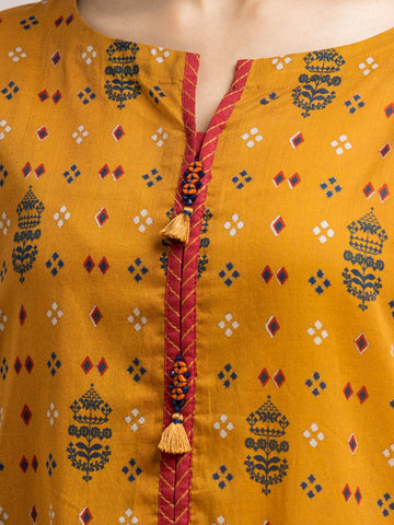 EDENROBE-28012Unstitched Dark Mustard Printed Khaddar 3 Piece-