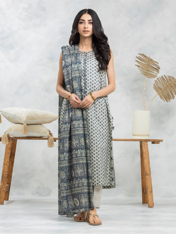 EDENROBE-28092-Unstitched Beige & Grey Printed Khaddar 3 Piece