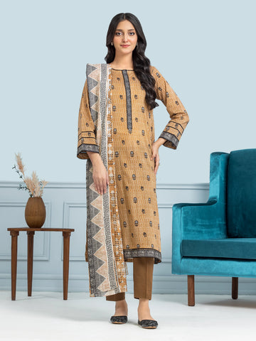 EDENROBE-28151-Unstitched Light Brown Printed Khaddar 3 Piece