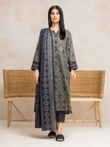 EDENROBE-28211-Unstitched Sage Green Printed Khaddar 3 Piece