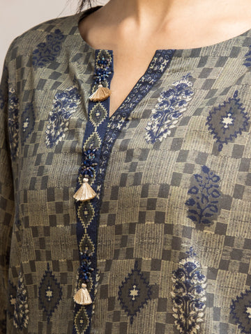 EDENROBE-28211-Unstitched Sage Green Printed Khaddar 3 Piece