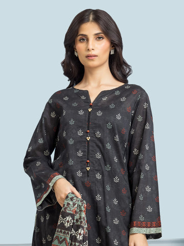EDENROBE-28444-Unstitched Black Printed Khaddar 3 Piece