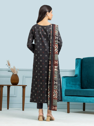 EDENROBE-28444-Unstitched Black Printed Khaddar 3 Piece