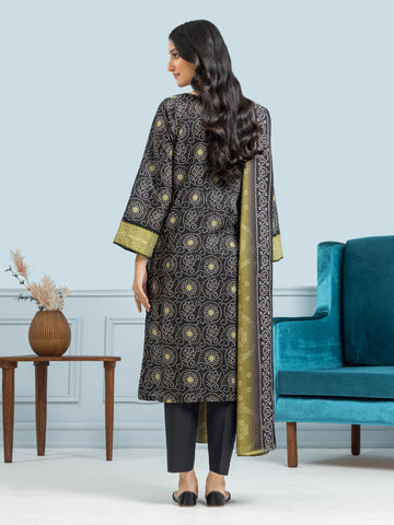 EDENROBE-28457-Unstitched Black Printed Khaddar 3 Piece
