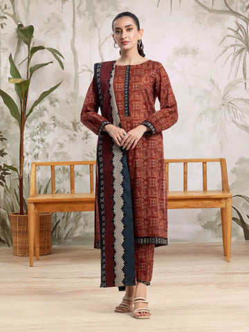EDENROBE-28494-Unstitched Rust Printed Khaddar 3 Piece