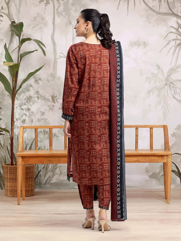 EDENROBE-28494-Unstitched Rust Printed Khaddar 3 Piece