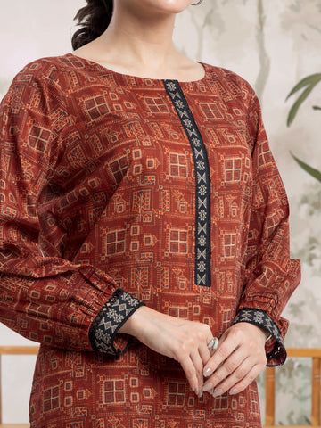 EDENROBE-28494-Unstitched Rust Printed Khaddar 3 Piece