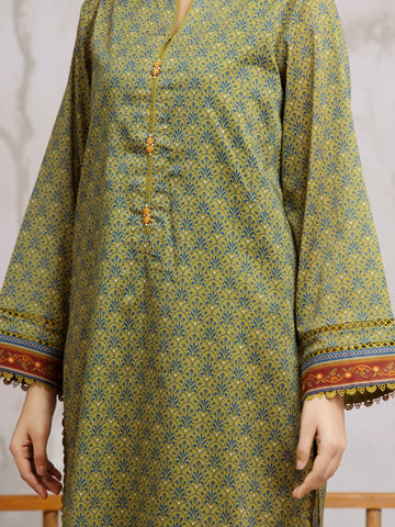 EDENROBE-29307-Unstitched Olive Green Printed Khaddar 3 Piece