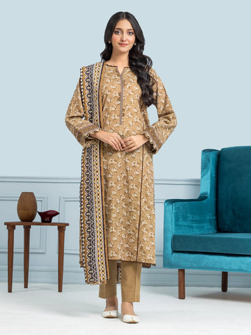EDENROBE-29310-Unstitched Khaki Printed Khaddar 3 Piece