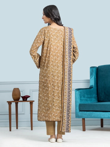 EDENROBE-29310-Unstitched Khaki Printed Khaddar 3 Piece