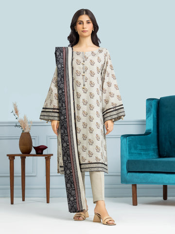 EDENROBE-29314-Unstitched Beige Printed Khaddar 3 Piece