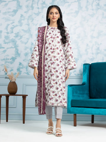 EDENROBE-29316-Unstitched White Multi Printed Khaddar 3 Piece