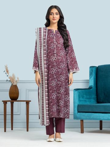 EDENROBE-29317-Unstitched Plum Printed Khaddar 3 Piece