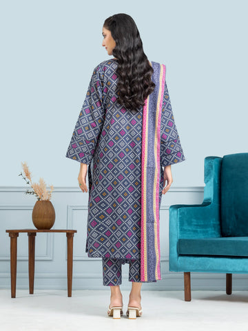 EDENROBE-29321-Unstitched Blue Printed Khaddar 3 Piece