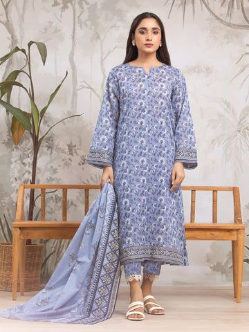 EDENROBE-29326-Unstitched Mid Blue Printed Khaddar 3 Piece