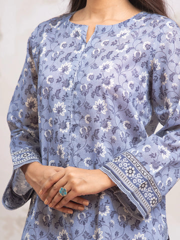 EDENROBE-29326-Unstitched Mid Blue Printed Khaddar 3 Piece
