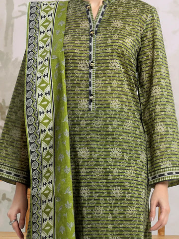 EDENROBE-29510-Unstitched Olive Printed Khaddar 3 Piece