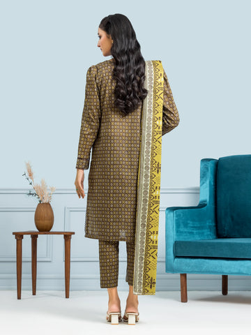 EDENROBE-29566-Unstitched Dark Olive Printed Khaddar 3 Piece