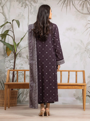 EDENROBE-29585-Unstitched Dark Purple Printed Khaddar 3 Piece