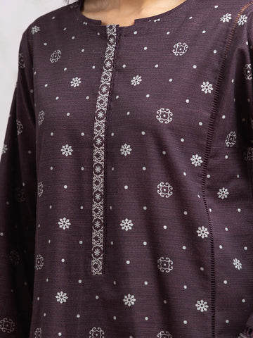 EDENROBE-29585-Unstitched Dark Purple Printed Khaddar 3 Piece
