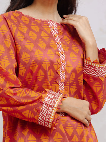 EDENROBE-29587-Unstitched Maroon & Orange Printed Khaddar 3 Piece