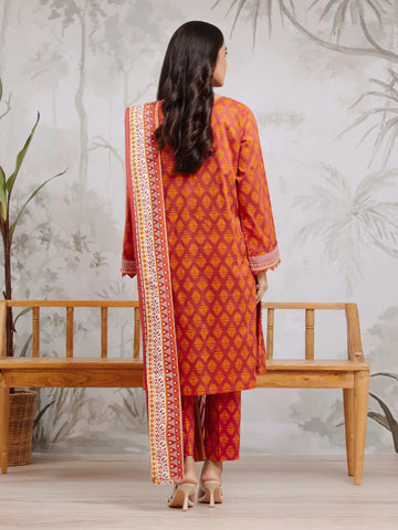 EDENROBE-29587-Unstitched Maroon & Orange Printed Khaddar 3 Piece