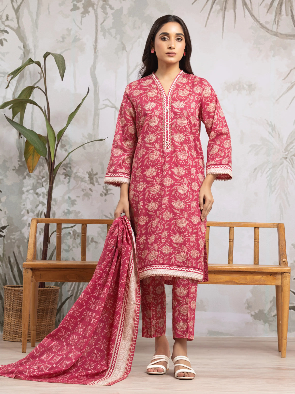 EDENROBE-29588-Unstitched Pink Printed Khaddar 3 Piece