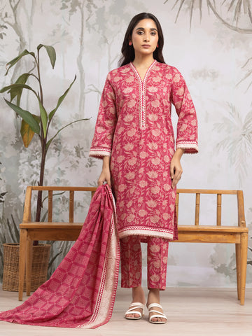 EDENROBE-29588-Unstitched Pink Printed Khaddar 3 Piece
