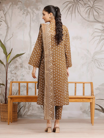 EDENROBE-29589-Unstitched Brown Printed Khaddar 3 Piece