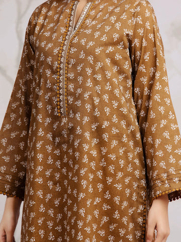 EDENROBE-29589-Unstitched Brown Printed Khaddar 3 Piece