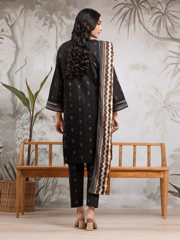 EDENROBE-29591-Unstitched Black Printed Khaddar 3 Piece