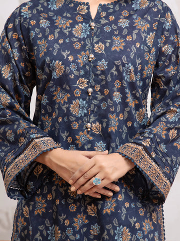 EDENROBE-29596-Unstitched Navy Blue Printed Khaddar 3 Piece