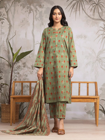 EDENROBE-29601-Unstitched Sage Green Printed Khaddar 3 Piece -