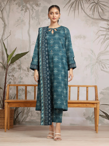 EDENROBE-29603-Unstitched Teal Printed Khaddar 3 Piece