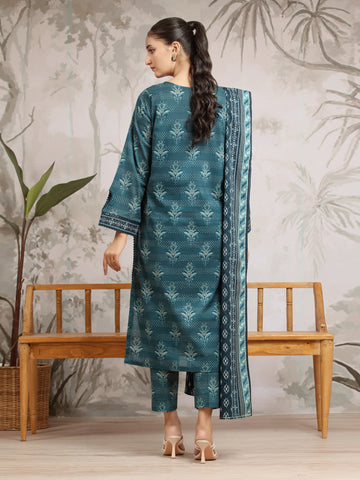 EDENROBE-29603-Unstitched Teal Printed Khaddar 3 Piece