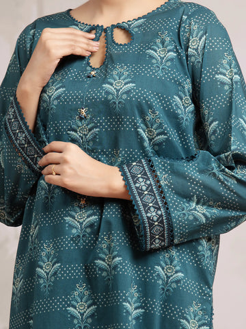 EDENROBE-29603-Unstitched Teal Printed Khaddar 3 Piece