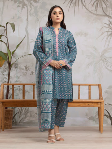 EDENROBE-29604-Unstitched Teal Blue Printed Khaddar 3 Piece -