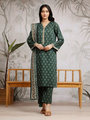 EDENROBE-29606-Unstitched Dark Teal Printed Khaddar 3 Piece
