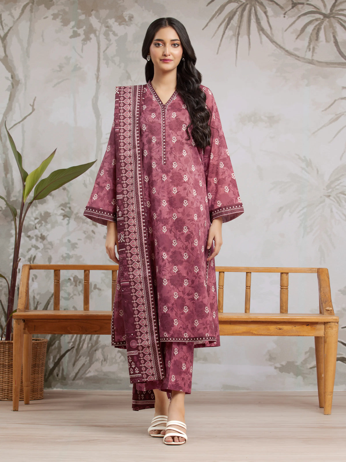 EDENROBE-29607-Unstitched Mauve Printed Khaddar 3 Piece