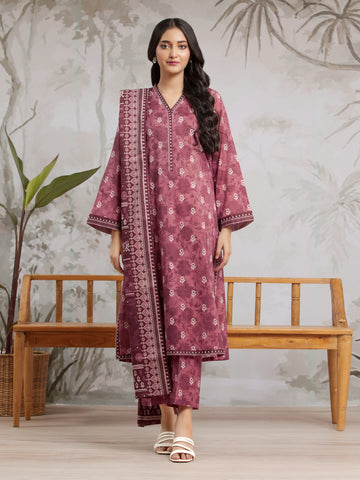 EDENROBE-29607-Unstitched Mauve Printed Khaddar 3 Piece