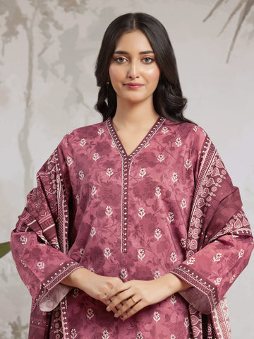 EDENROBE-29607-Unstitched Mauve Printed Khaddar 3 Piece