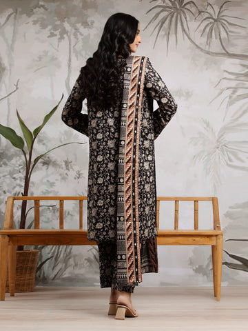 EDENROBE-29610-Unstitched Black Printed Khaddar 3 Piece