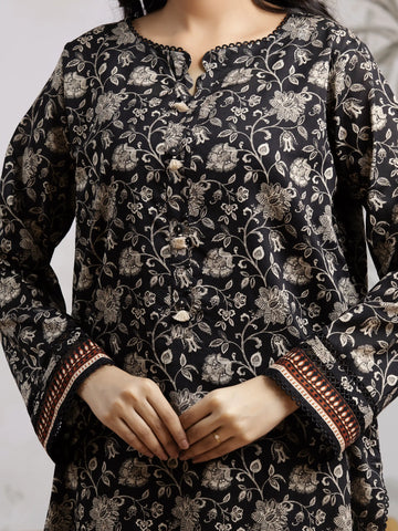 EDENROBE-29610-Unstitched Black Printed Khaddar 3 Piece