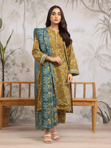EDENROBE-29612-Unstitched Mehndi Printed Khaddar 3 Piece