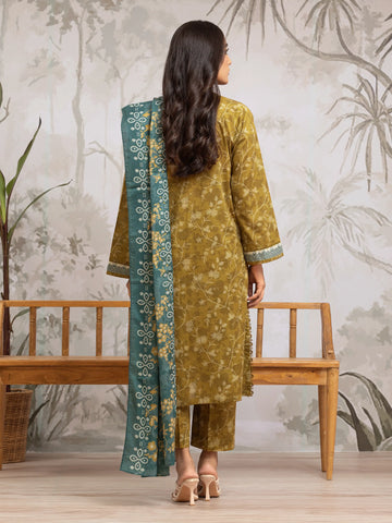 EDENROBE-29612-Unstitched Mehndi Printed Khaddar 3 Piece